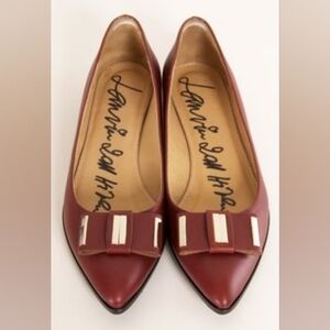 Vintage Lanvin Burgundy Leather Pointy Toe Bow Loafers / Ballet Flats Christmas